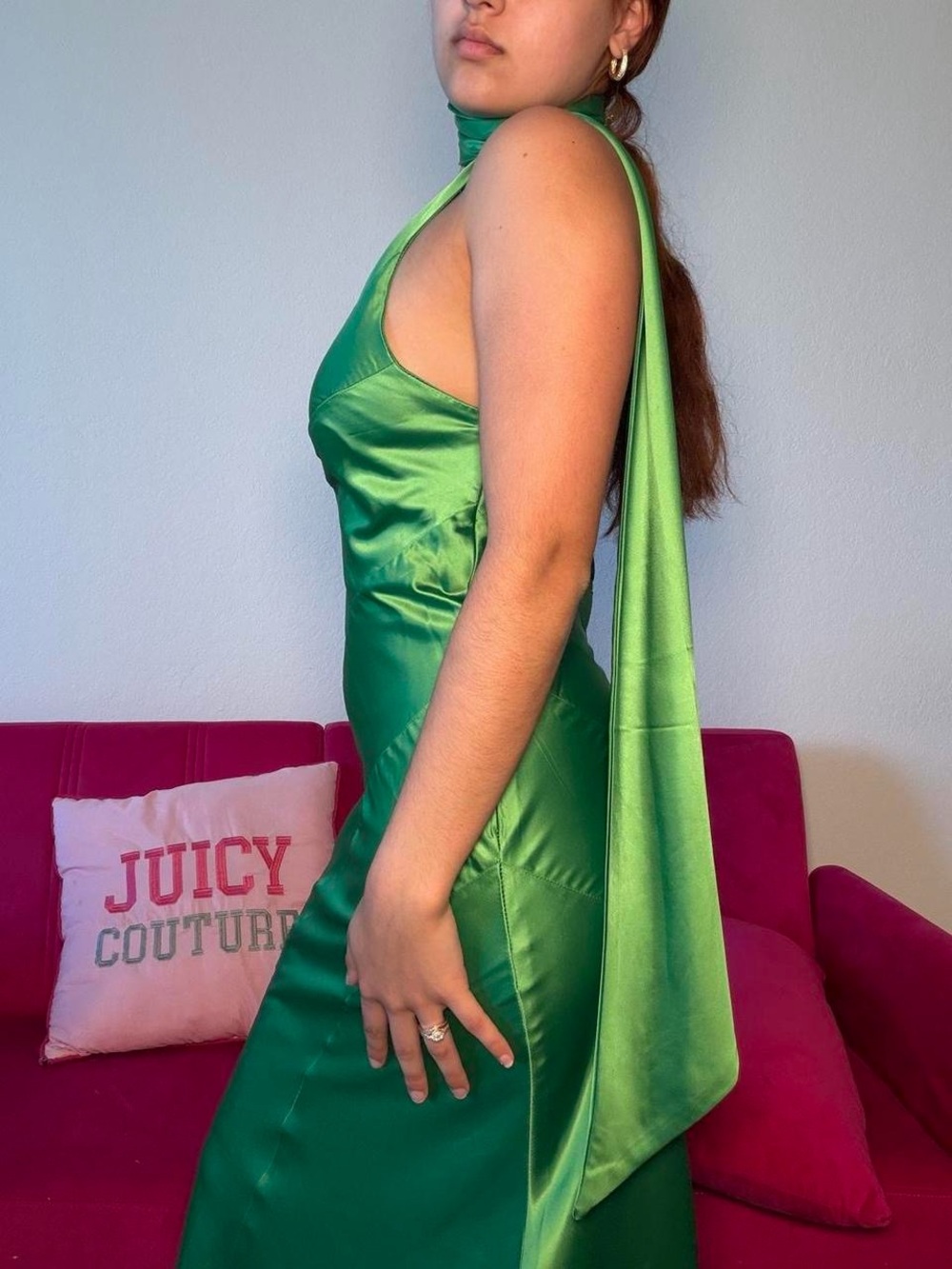 Hello Molly Emerald Green One-Shoulder Satin Gown - Picture 3 of 6